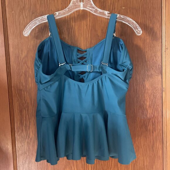 Yonique Tankini Swimsuit Blouson Top Modest Loose Fit Swimwear Teal - 16 W NWT - Picture 5 of 9